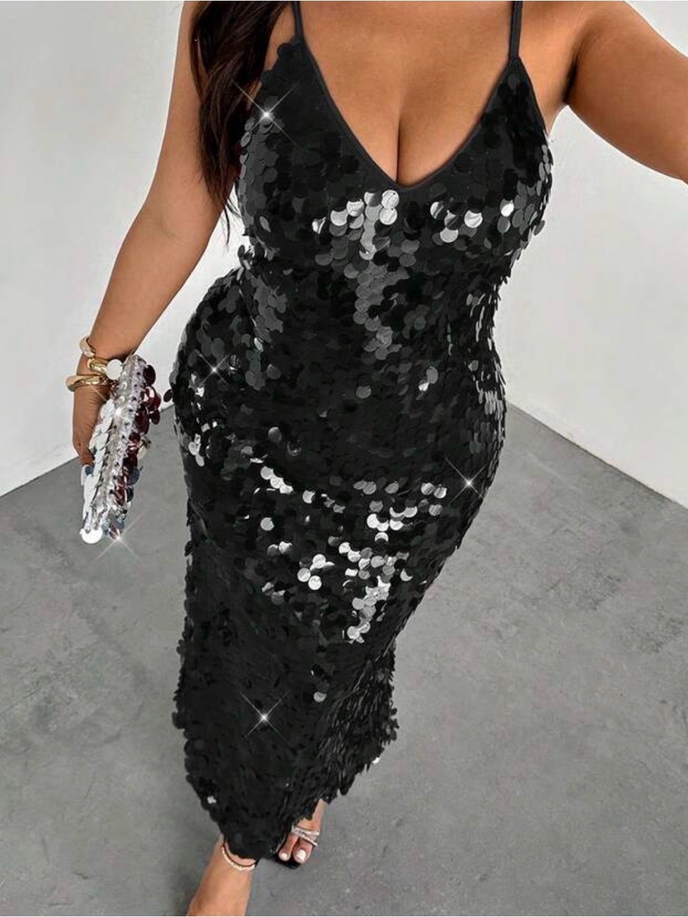 ‘NWOT Black Sequin V-Neck Slip Dress’🖤 - Picture 4 of 5